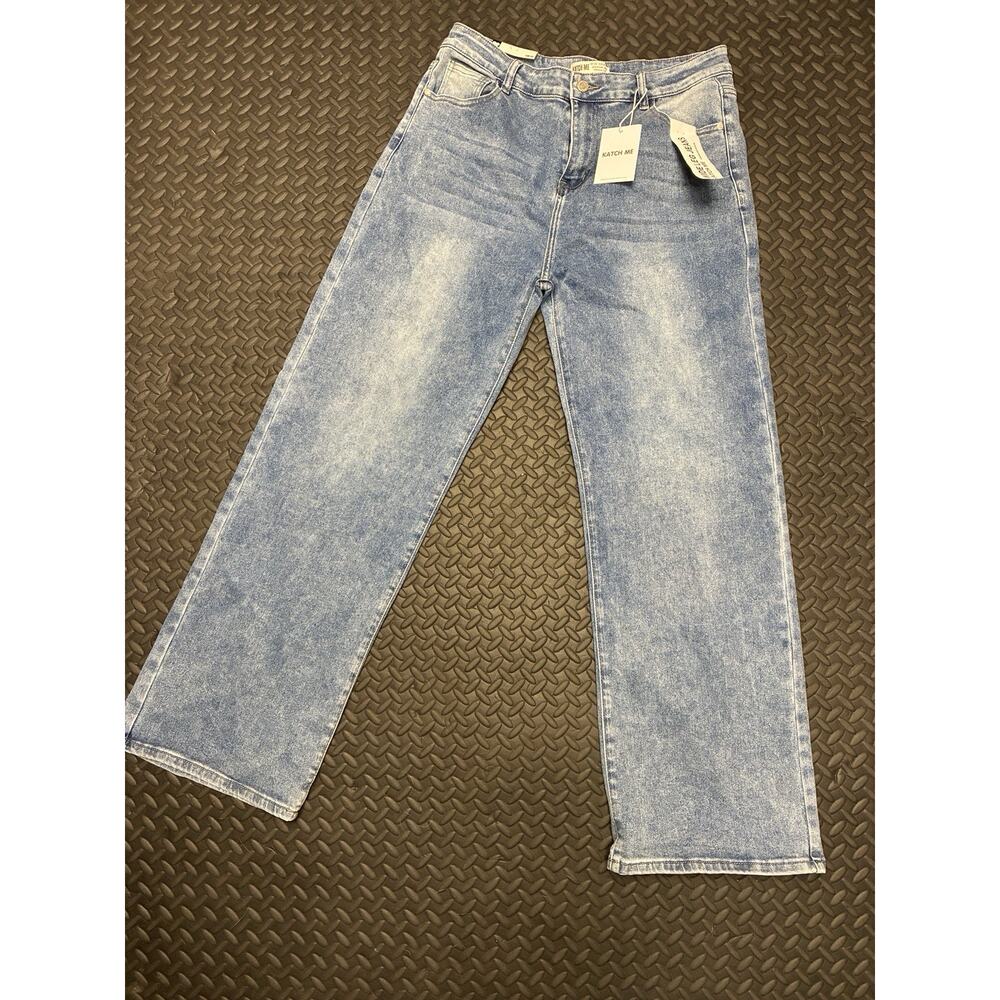 Katch Me Women's Wide Leg Stretch Denim Jeans 14 Light Blue Medium NWT
